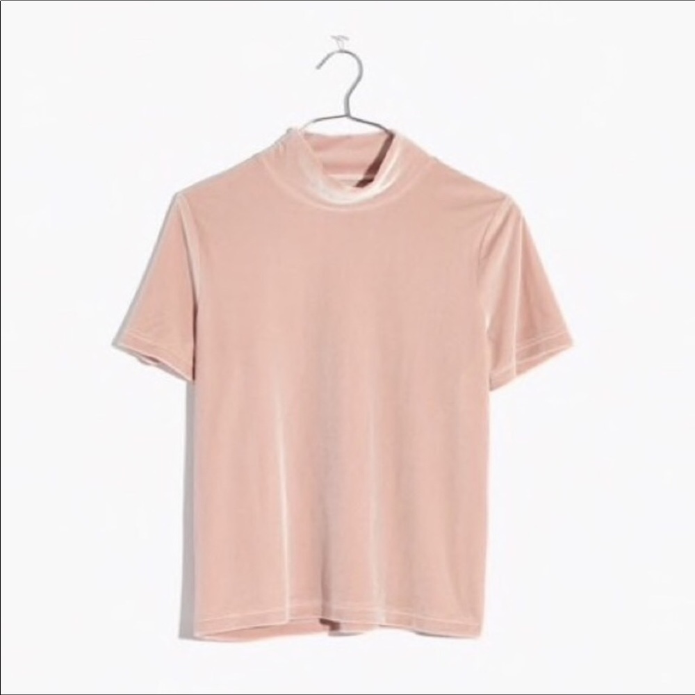 Madewell velvet mock neck in Avalon pink